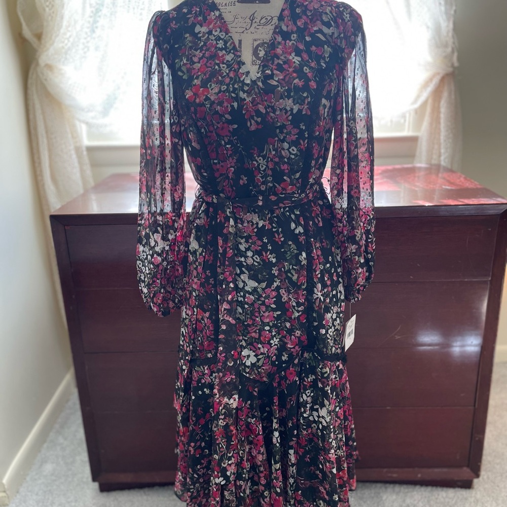 New Danny and Nicole Floral Belted MIDI Dress ~ 10